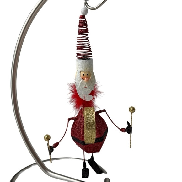 Marching Band Santa Drum Ornament Flocked Christmas Glitter Spring Hat 10”x4” - Picture 2 of 11